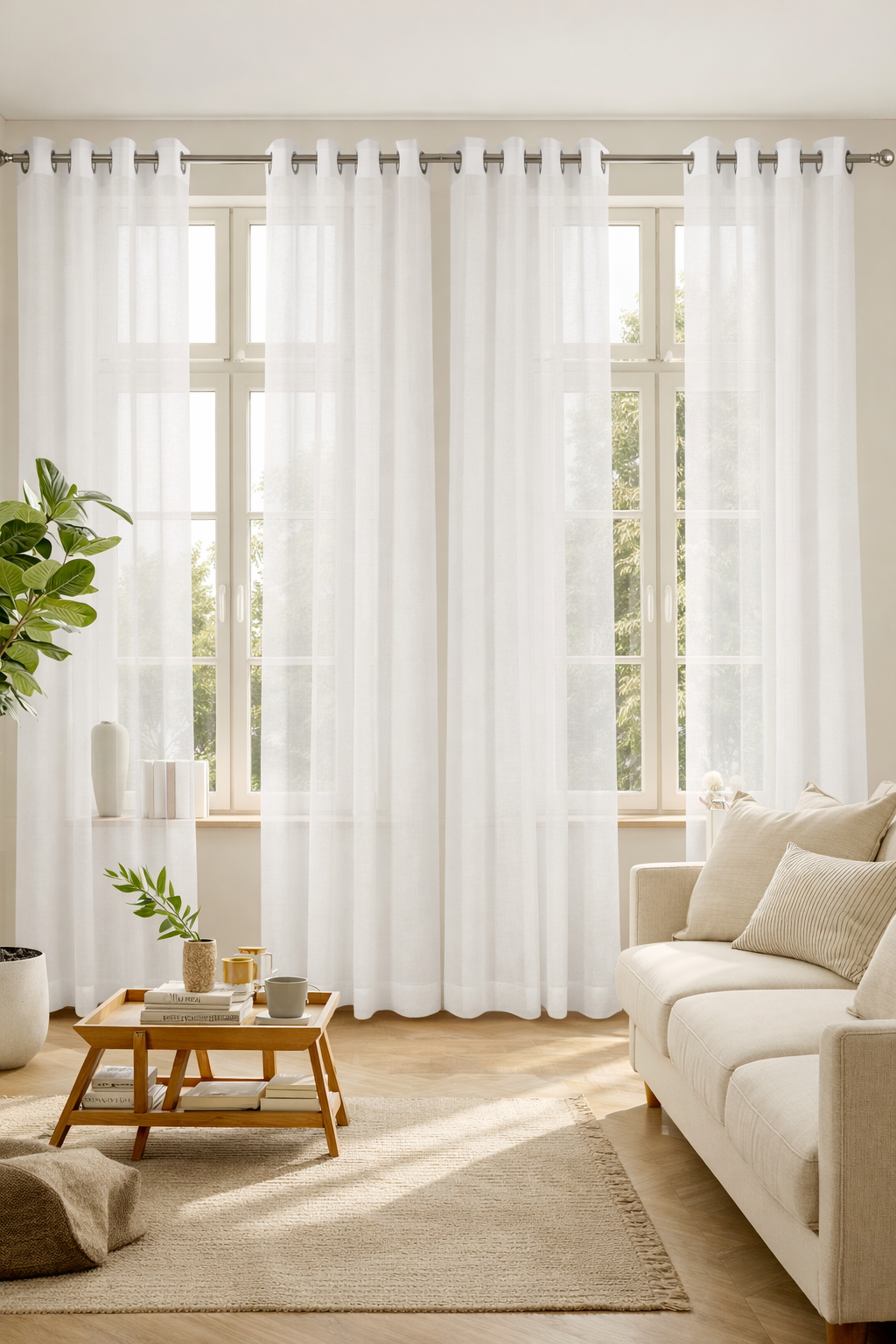Set Cortinas Lino Trey Semi Traslucidas Ojal