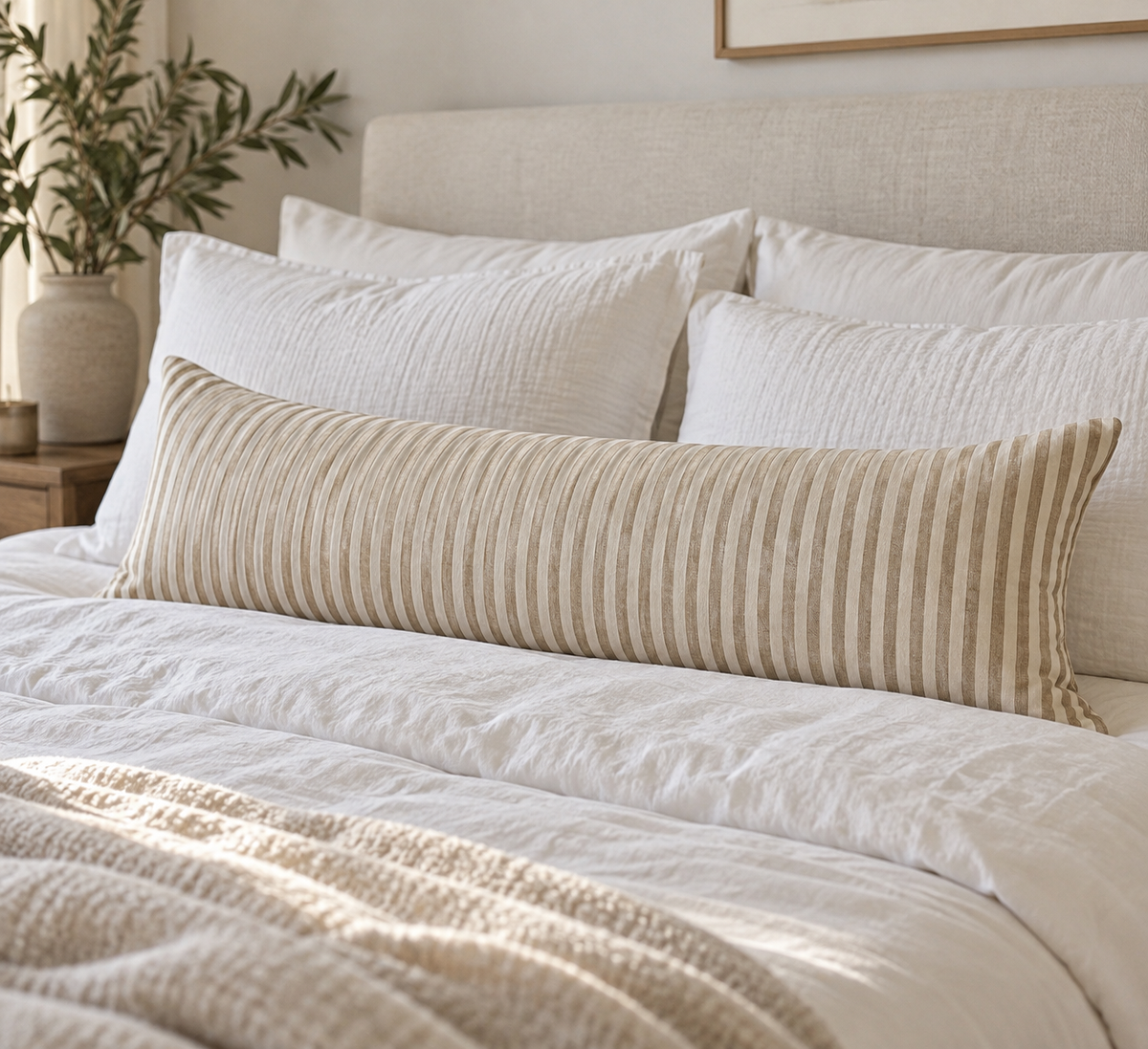 Cojín Lino Rayas Beige Riñonera 90 x 25