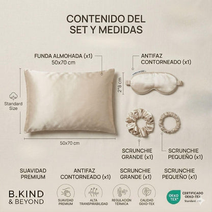 Fundas Almohada Satin Con Antifaz y Scrunchie