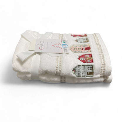 Toalla Manos Navidad Casas Set 2 Piezas