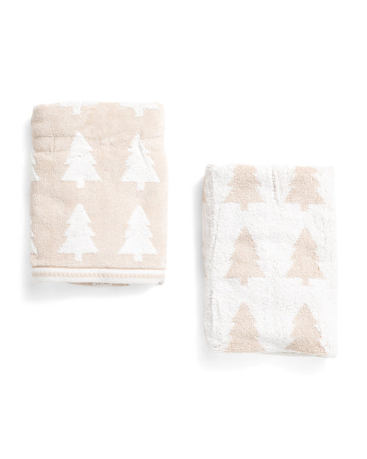 Toalla Manos Navidad Pinos Beige Set 2 Piezas